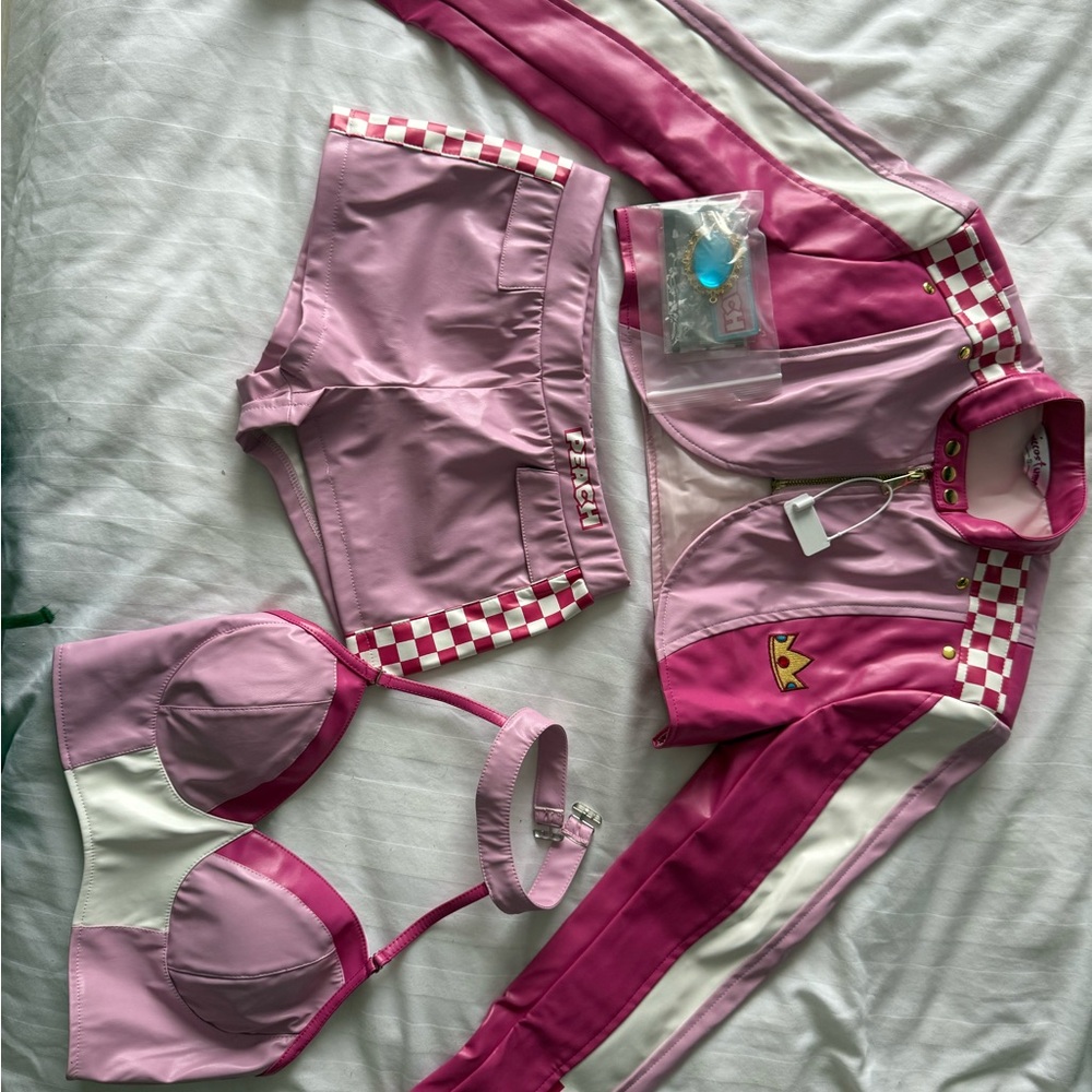 Princess Peach Pink and White Racing Outfit Set